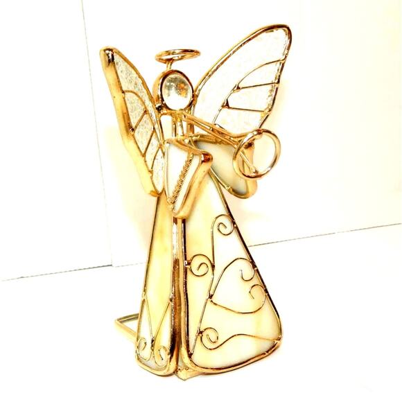 A Pair of Stained Glass Tea Light Trumpeting Angels - Picture 3 of 11